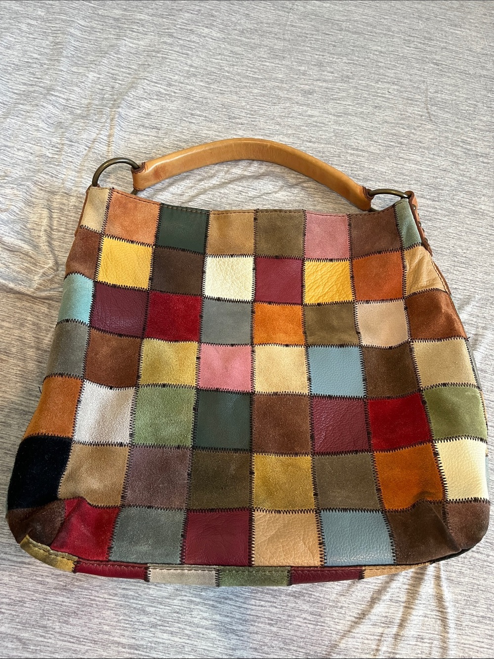 (RARE) Y2K Lucky Brand Ugly Betty Suede/leather Hobo Bag Multicolor Patchwork - Picture 3 of 11